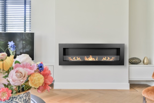 Hangende bio-ethanolhaard met glas 1200x400 BOX – zwart gestructureerd mat biokominek_1200x400_box_czarny_z_szyba_aranzacja