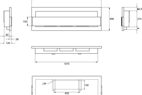 Hangende bio-ethanolhaard met glas 1200x400 – zwart gestructureerd mat biokominek_1200x400_czarny_strukturalny_z_szyba_wymiary_159949151
