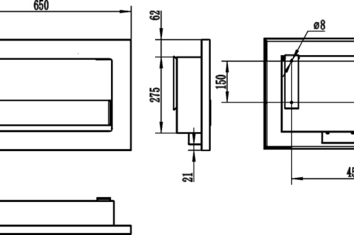 Hangende bio-ethanolhaard met glas 650x400 SLIM – zwart gestructureerd mat biokominek_650x400_slim_czarny_mat_z_otwierana_szyba_wymiary