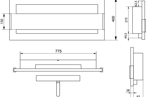 Hangende bio-ethanolhaard met glas 900x400 zwart glans biokominek_900x400_czarny_polysk_z_szyba_wymiary