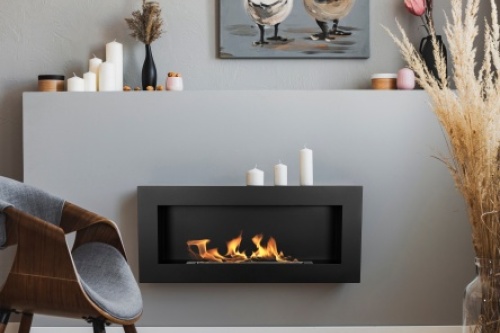 Hangende bio-ethanolhaard 900x400 BOX – zwart gestructureerd mat biokominek_box_wiszacy_900x400_czarny_aranzacja