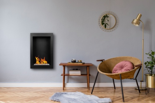 Hangende bio-ethanolhaard Vertical – zwart gestructureerd mat biokominek_vertical_aranzacja_01