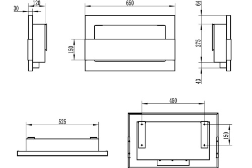 Hangende bio-ethanolhaard met glas 650x400 – zwart glans biokominek_wiszacy_z_szyba_650x400_czarny_polysk_wymiary
