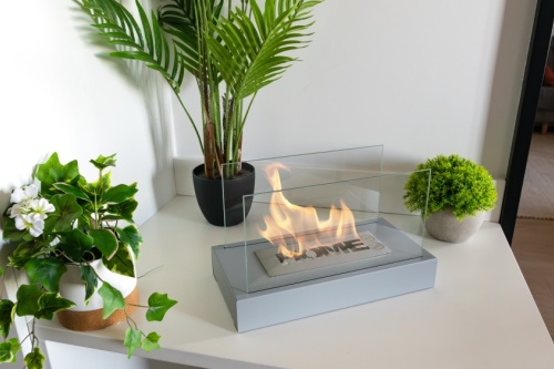 Vrijstaande bio-ethanolhaard Home – grijs gestructureerd mat biokominek_wolnostojacy_z_szybami_home_szary_aranzacja_01