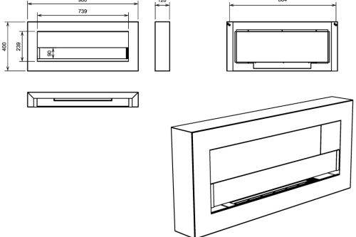 Hangende bio-ethanolhaard met glas 900x400 BOX – zwart gestructureerd mat biokominekbox_wiszacy_z_szyba_900x400_czarny_wymiary